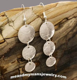 Sterling Silver Hammered Round Dangle Drop Earrings