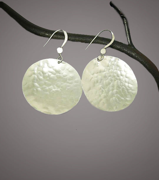 Sterling Silver Hand Hammered Disc Earrings - MeAndMyMansJewelry