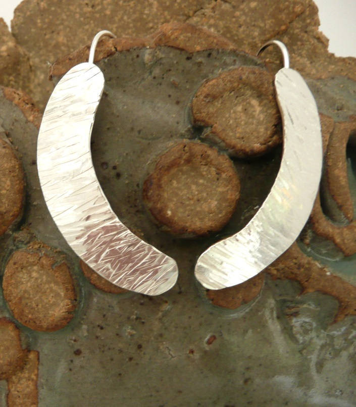 Sterling Silver Hammered Crescent Dangle Earrings - MeAndMyMansJewelry