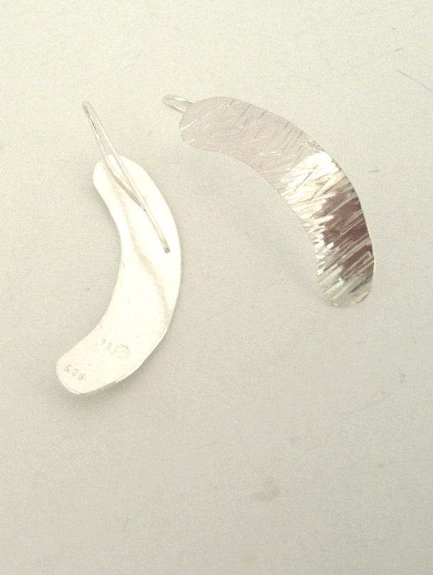 Sterling Silver Hammered Crescent Dangle Earrings - MeAndMyMansJewelry