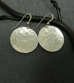 Sterling Silver Hand Hammered Disc Earrings - MeAndMyMansJewelry