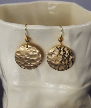 Hand Hammered 14K Gold Fill Disc Earrings - MeAndMyMansJewelry